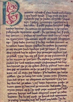 First page of the Peterborough Chronicle manuscript with a decorated initial