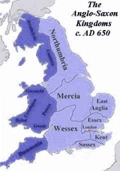 Map of the Anglo-Saxon kingdoms in Britain around AD 650
