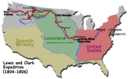 Map of the Lewis and Clark expedition route across the United States, 1804 to 1806