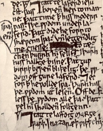 Page of handwritten text from the late 12th century Ormulum