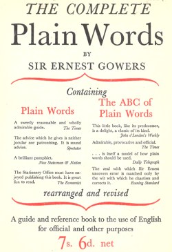 Cover of The Complete Plain Words by Sir Ernest Gowers, with review quotes